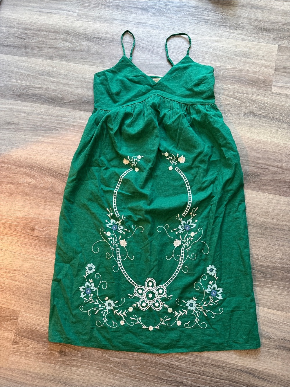 LOFT Green Floral-Embroidered Midi Dress